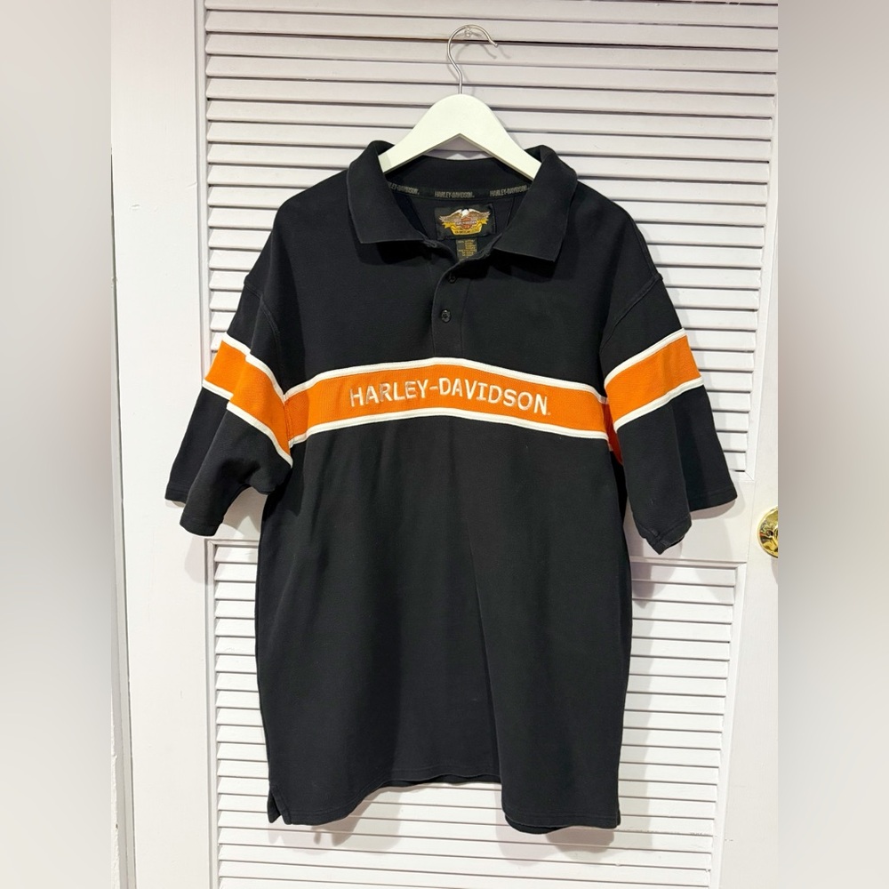 Harley-Davidson Men's Polo in Black with Orange Stripe Size Large